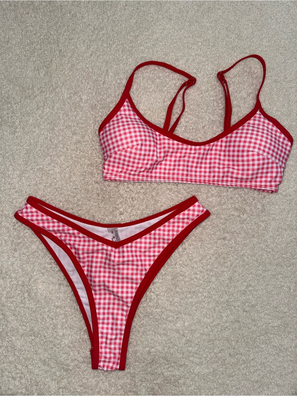 SHEIN Red and White Gingham Bikini Set
